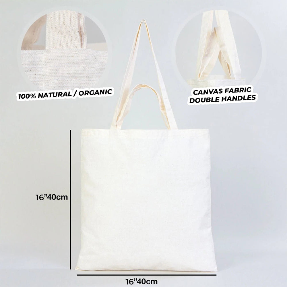 Beige tote bag on a wooden surface with a neutral background