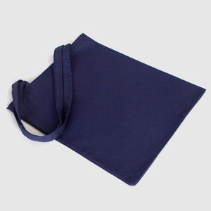 Navy blue tote bag on a light gray background