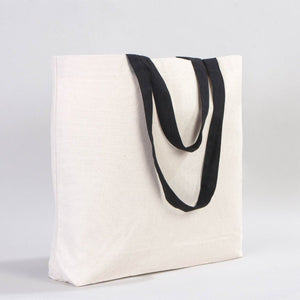 Custom Canvas Beach Tote Bag with Black Handles – 19" × 16" × 4" (48 × 41 × 10 cm) – 10 oz Cotton - Pamusan.com