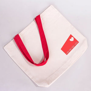 Custom Canvas Beach Tote Bag with Red Handles – 19" × 16" × 4" (48 × 41 × 10 cm) – 10 oz Cotton - Pamusan.com