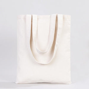 White tote bag on a light gray background
