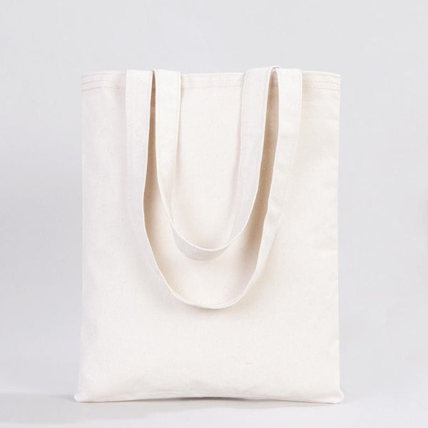 White tote bag on a light gray background