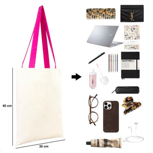 Custom Canvas Purse with Fuchsia Handles - 14" x 16" (35x40 cm) - 10 oz - Pamusan.com