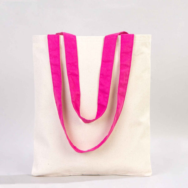Custom Canvas Purse with Fuchsia Handles - 14" x 16" (35x40 cm) - 10 oz - Pamusan.com