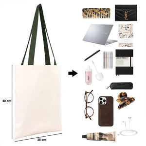 Collage of various items including a tote bag, laptop, notebooks, phone, and accessories on a white background.