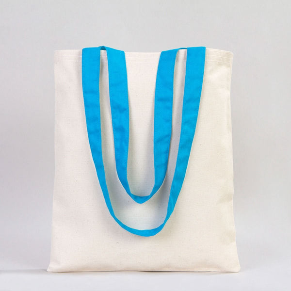 Custom Canvas Purse with Turquoise Handles - 14" x 16" (35x40 cm) - 10 oz - Pamusan.com
