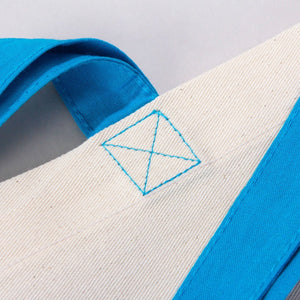 Custom Cotton Tote Bag – 16" × 14" (40 × 35 cm) – Blue Handles - Pamusan.com