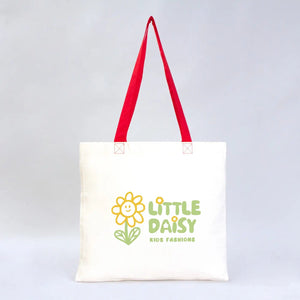 Custom Cotton Tote Bag – 16" × 14" (40 × 35 cm) – Red Handles - Pamusan.com
