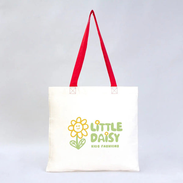 Custom Cotton Tote Bag – 16" × 14" (40 × 35 cm) – Red Handles - Pamusan.com