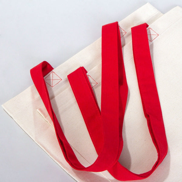 Custom Cotton Tote Bag – 16" × 14" (40 × 35 cm) – Red Handles - Pamusan.com