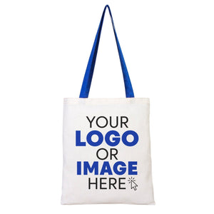 Custom Cotton Tote Bag with Saks Blue Handles – 14"x16" Eco - Friendly Logo Bag - Pamusan.com