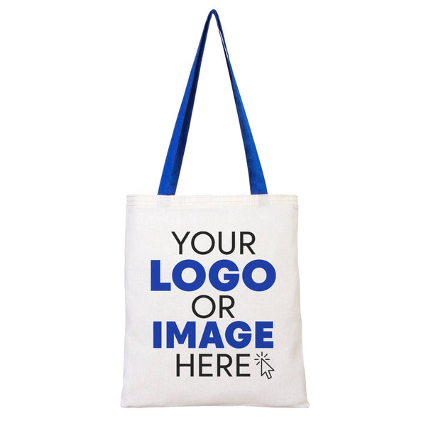Custom Cotton Tote Bag with Saks Blue Handles – 14"x16" Eco - Friendly Logo Bag - Pamusan.com