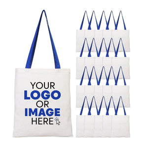 Custom Cotton Tote Bag with Saks Blue Handles – 14"x16" Eco - Friendly Logo Bag - Pamusan.com