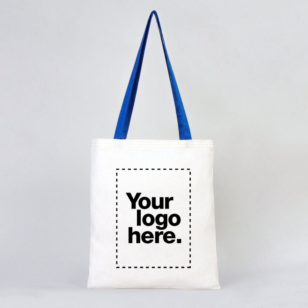 Custom Cotton Tote Bag with Saks Blue Handles – 14"x16" Eco - Friendly Logo Bag - Pamusan.com