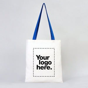 Custom Cotton Tote Bag with Saks Blue Handles – 14"x16" Eco - Friendly Logo Bag - Pamusan.com