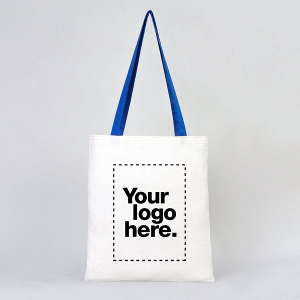 Custom Cotton Tote Bag with Saks Blue Handles – 14"x16" Eco - Friendly Logo Bag - Pamusan.com