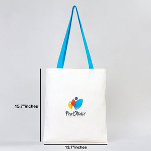 Custom Cotton Tote Bag with Turquoise Handles – 14"W x 16"H | Wholesale Organic Tote Bags - Pamusan.com