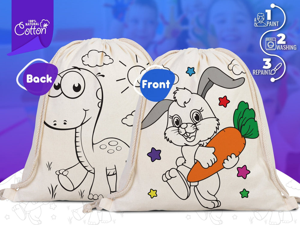 Custom Drawstring Backpacks for Kids – Dinosaur & Rabbit Design Coloring Bags | Pamusan