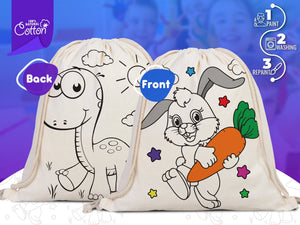 Custom Drawstring Backpacks for Kids – Dinosaur & Rabbit Design Coloring Bags | Pamusan