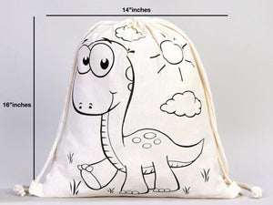 Custom Drawstring Backpacks for Kids – Dinosaur & Rabbit Design Coloring Bags — back view | Pamusan