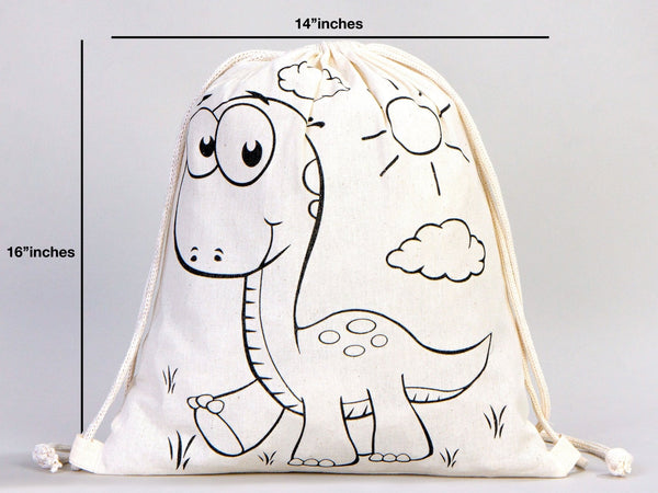 Custom Drawstring Backpacks for Kids – Dinosaur & Rabbit Design Coloring Bags — back view | Pamusan