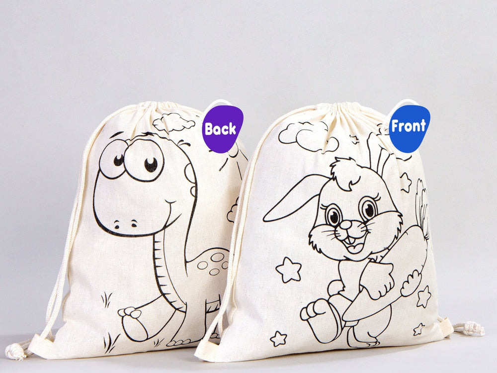 Custom Drawstring Backpacks for Kids – Dinosaur & Rabbit Design Coloring Bags | Pamusan