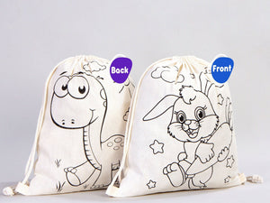 Custom Drawstring Backpacks for Kids – Dinosaur & Rabbit Design Coloring Bags — back view | Pamusan