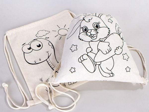 Custom Drawstring Backpacks for Kids – Dinosaur & Rabbit Design Coloring Bags — back view | Pamusan