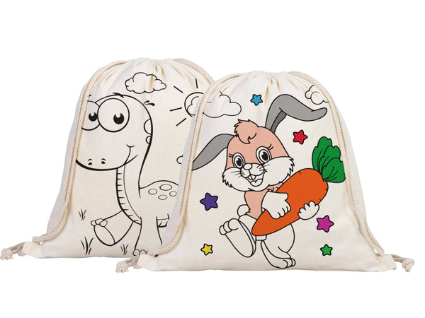 Custom Drawstring Backpacks for Kids – Dinosaur & Rabbit Design Coloring Bags — back view | Pamusan