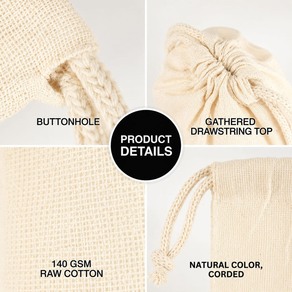 Custom Drawstring Pouch – Printed Natural Cotton Muslin Favor Bag 4"x8" (10x20 cm) - Pamusan.com