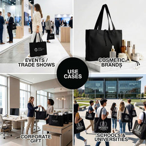 Custom Large Black Canvas Tote Bags – 18"W x 14"H x 4"L Personalized Bags With Logo - Pamusan.com