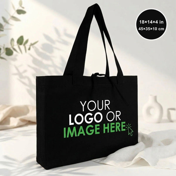 Custom Large Black Canvas Tote Bags – 18"W x 14"H x 4"L Personalized Bags With Logo - Pamusan.com