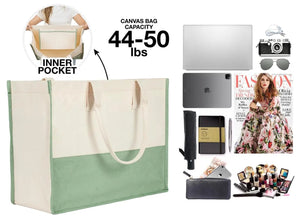 Custom Large Canvas Tote Bag – Mint Green Shopping, Beach & Travel Bag with Pocket for Hotels, Spas, Events - Pamusan.com