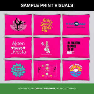 Custom Logo Fuchsia Clutch Bag – 8"x6" Personalized Makeup & Cosmetic Bag - Pamusan.com