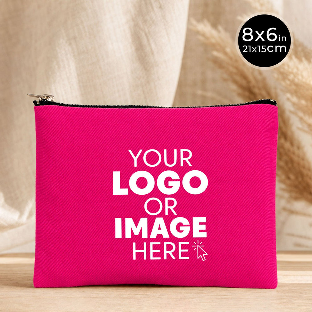 Custom Logo Fuchsia Clutch Bag – 8"x6" Personalized Makeup & Cosmetic Bag - Pamusan.com