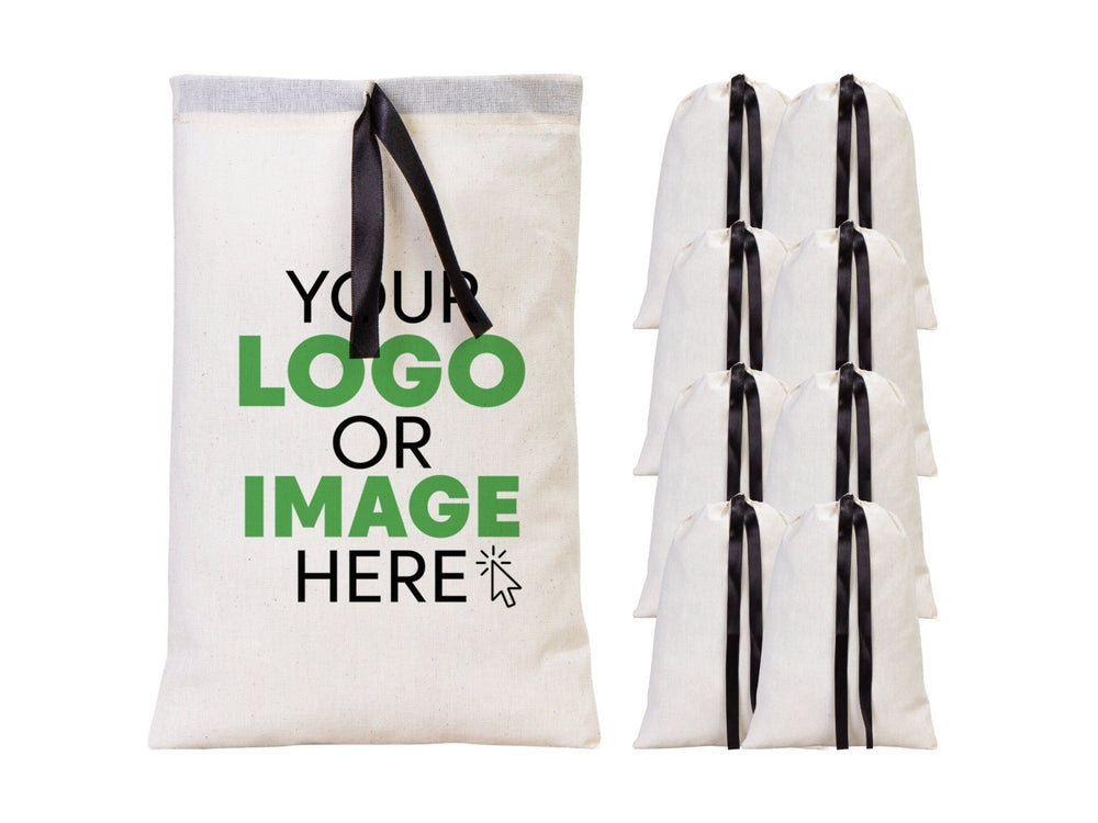 Custom Logo Printed Cotton Bags – 8"W x 12"H Bridal Gift Bags, Black Double Pouches | Pamusan
