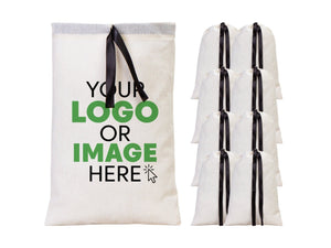 Custom Logo Printed Cotton Bags – 8"W x 12"H Bridal Gift Bags, Black Double Pouches — print detail | Pamusan