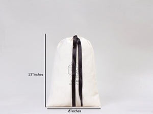 Custom Logo Printed Cotton Bags – 8"W x 12"H Bridal Gift Bags, Black Double Pouches — print detail | Pamusan