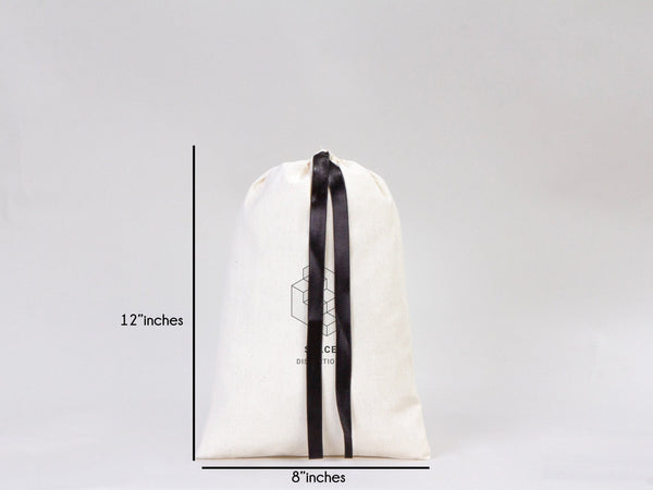 Custom Logo Printed Cotton Bags – 8"W x 12"H Bridal Gift Bags, Black Double Pouches — print detail | Pamusan