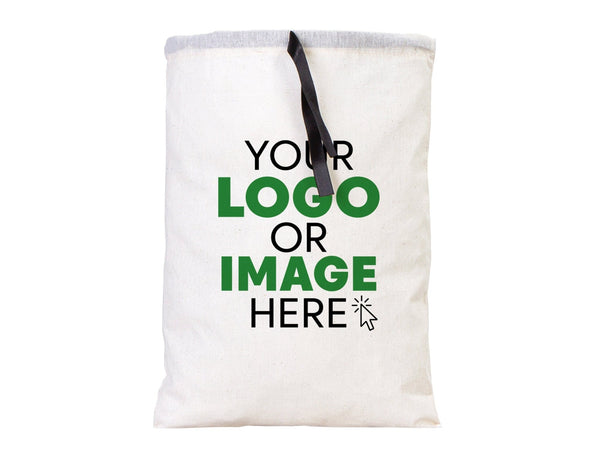 Custom Logo Printed Cotton Bags – 8"W x 12"H Bridal Gift Bags, Black Double Pouches — print detail | Pamusan
