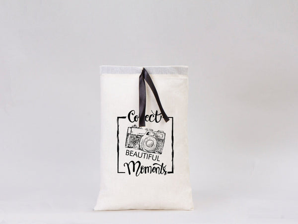 Custom Logo Printed Cotton Bags – 8"W x 12"H Bridal Gift Bags, Black Double Pouches — print detail | Pamusan