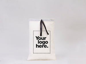 Custom Logo Printed Cotton Bags – 8"W x 12"H Bridal Gift Bags, Black Double Pouches — print detail | Pamusan
