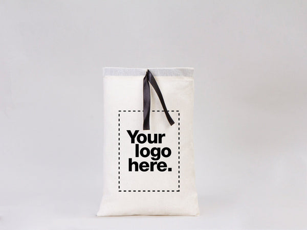 Custom Logo Printed Cotton Bags – 8"W x 12"H Bridal Gift Bags, Black Double Pouches — print detail | Pamusan