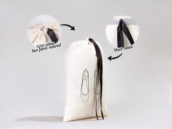 Custom Logo Printed Cotton Bags – 8"W x 12"H Bridal Gift Bags, Black Double Pouches — print detail | Pamusan