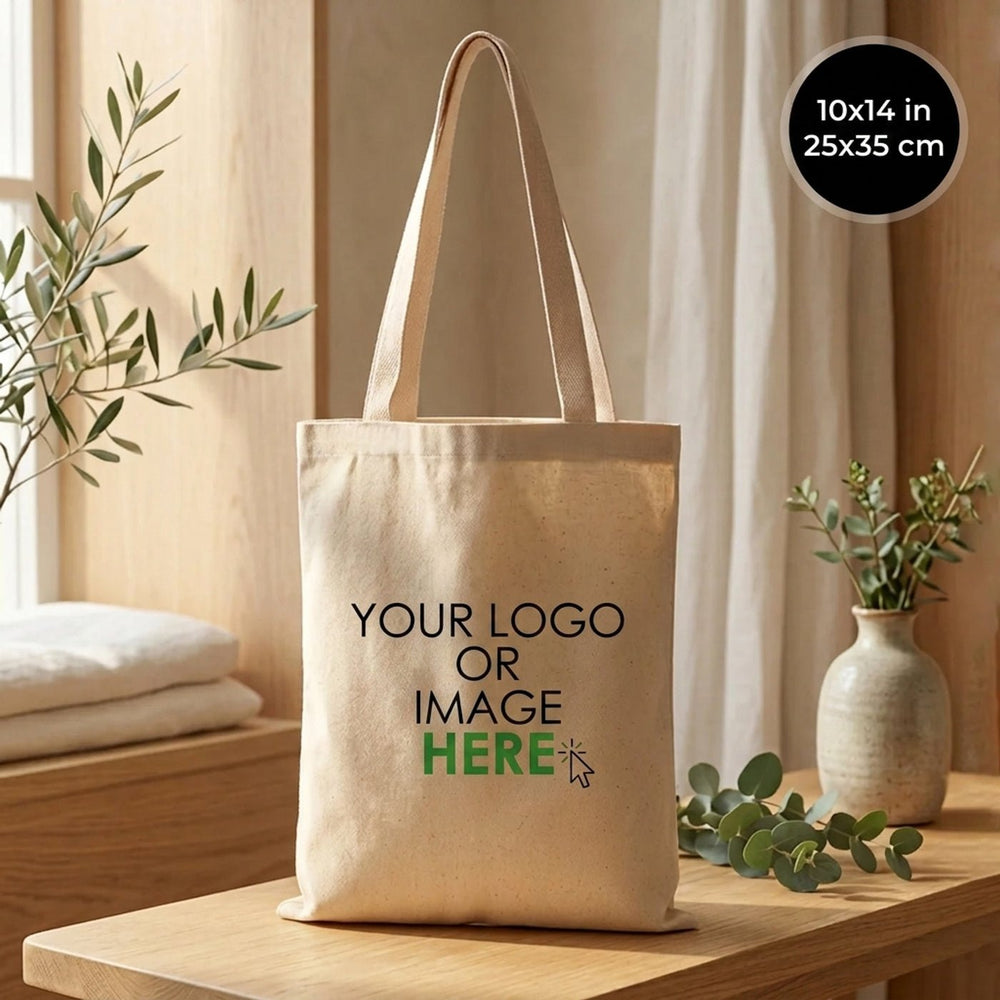 Custom Long Handle Tote Bag 10"x14" With Logo – Mini Printed, 6 oz Gabardine Fabric - Pamusan.com