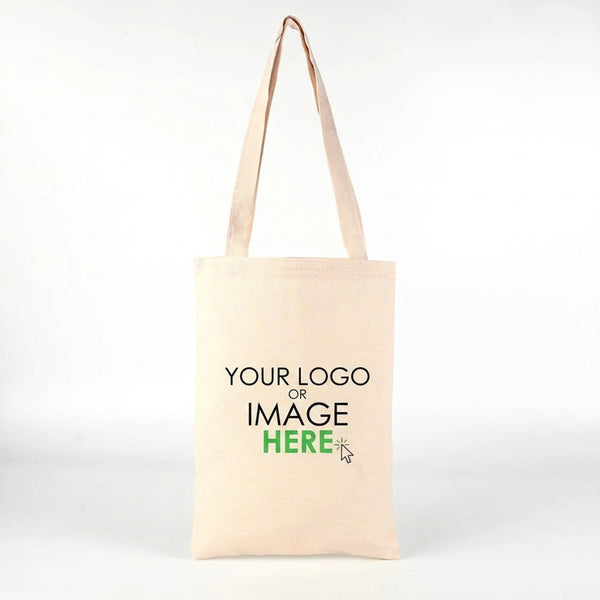 Custom Long Handle Tote Bag 10"x14" With Logo – Mini Printed, 6 oz Gabardine Fabric - Pamusan.com