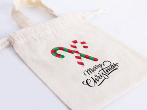 Custom Merry Christmas Bags  Logo & Text  - 6"W x 8"H - Personalized Cotton and Muslin Pouches — logo detail | Pamusan