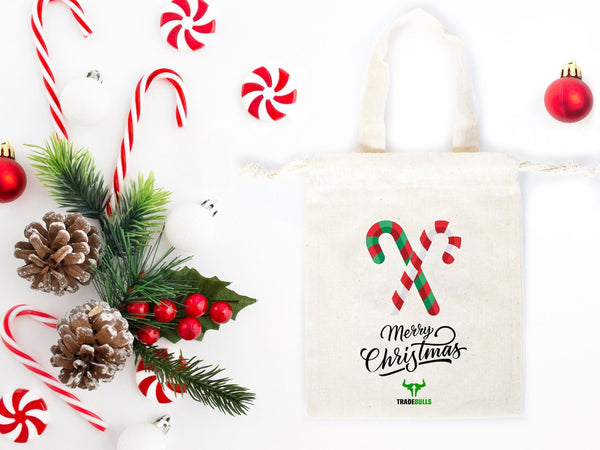 Custom Merry Christmas Bags  Logo & Text  - 6"W x 8"H - Personalized Cotton and Muslin Pouches — logo detail | Pamusan