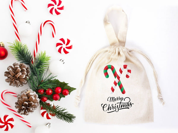 Custom Merry Christmas Bags  Logo & Text  - 6"W x 8"H - Personalized Cotton and Muslin Pouches — logo detail | Pamusan