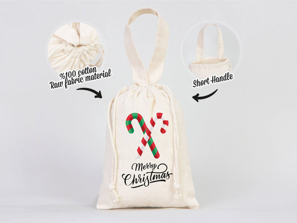 Custom Merry Christmas Bags  Logo & Text  - 6"W x 8"H - Personalized Cotton and Muslin Pouches — logo detail | Pamusan